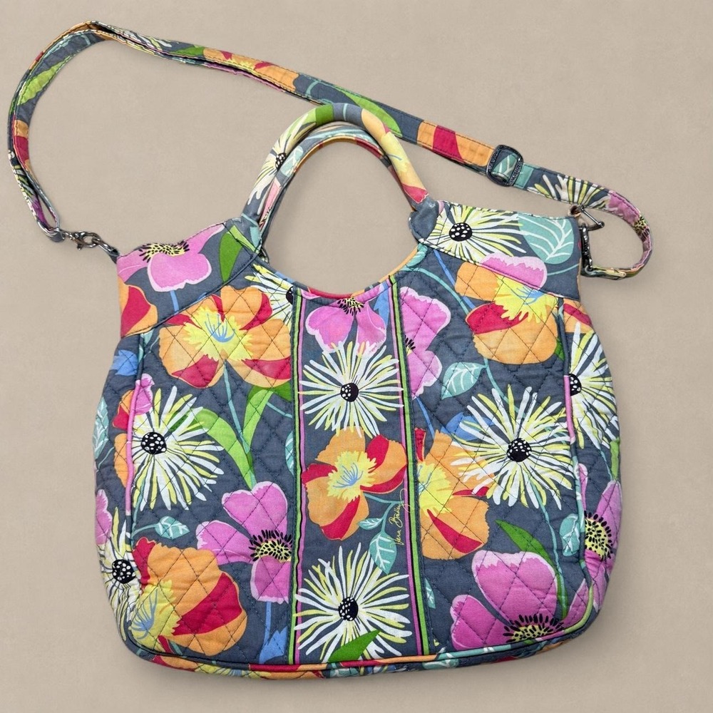 Vera Bradley Jazzy Blooms Floral Quilted Tote Crossbody Purse Cotton Bag